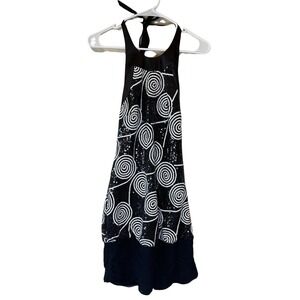CACHE Dress Women's Size 6 Sequin Halter Black White Spiral Geometric Sleeveless